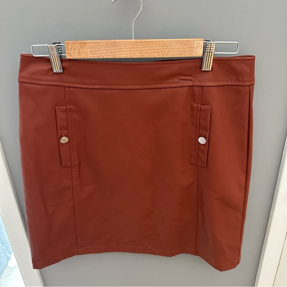 LOFT - Faux Leather Brown Skirt with Gold Accents - Size 10